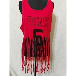 Rare FCNY #5 Flight Club Large Red Distressed Fringe Bottom Tank Top